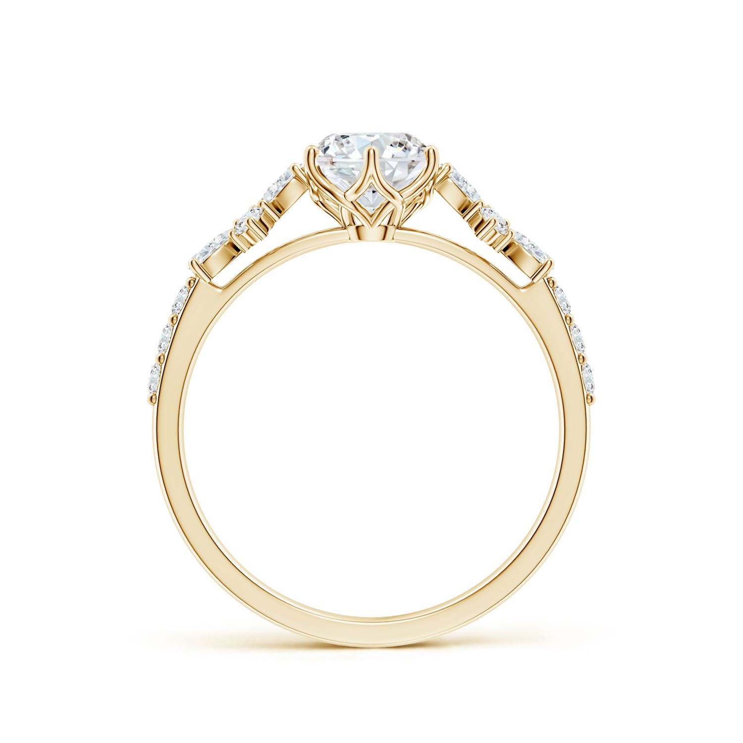 5.9mm FGVS Lab-Grown Round Diamond Side Stone Engagement Ring with Accents in 18K Yellow Gold