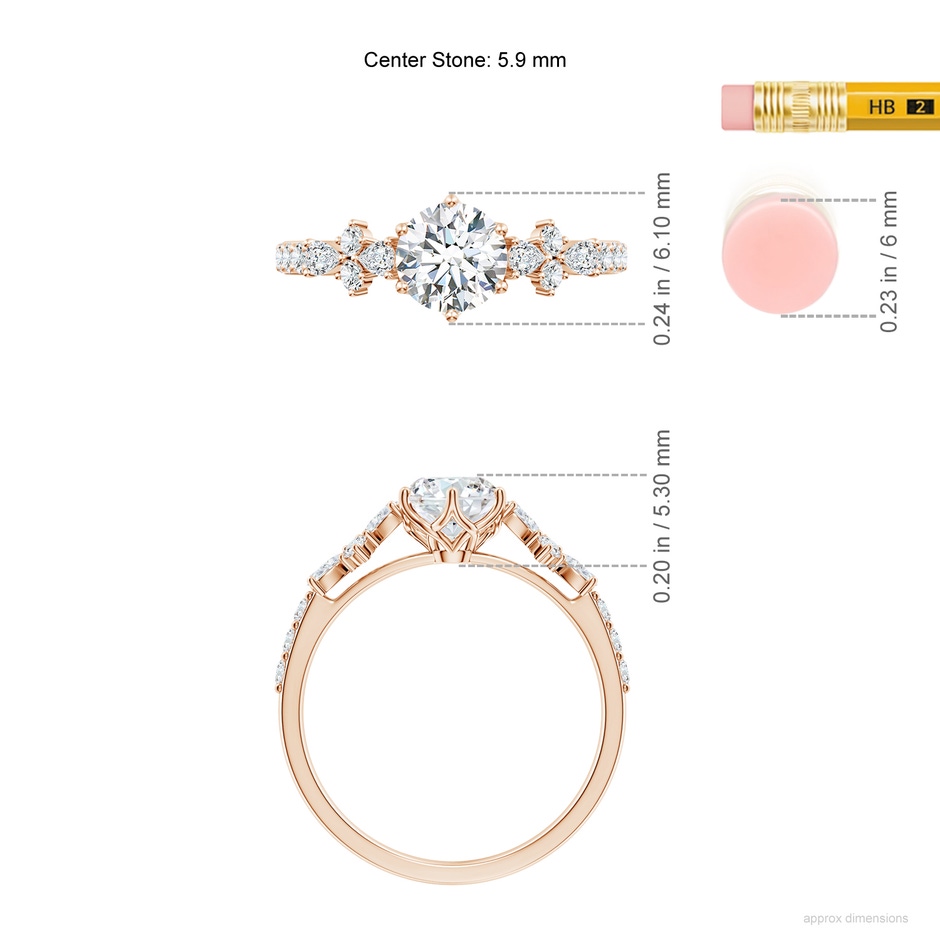 5.9mm FGVS Lab-Grown Round Diamond Side Stone Engagement Ring with Accents in Rose Gold ruler
