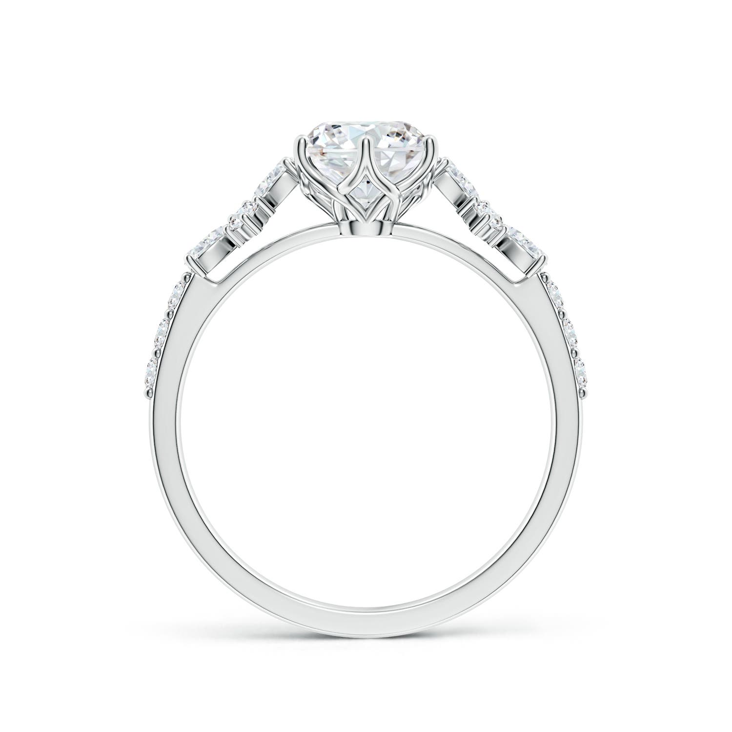 6.4mm FGVS Lab-Grown Round Diamond Side Stone Engagement Ring with Accents in 18K White Gold