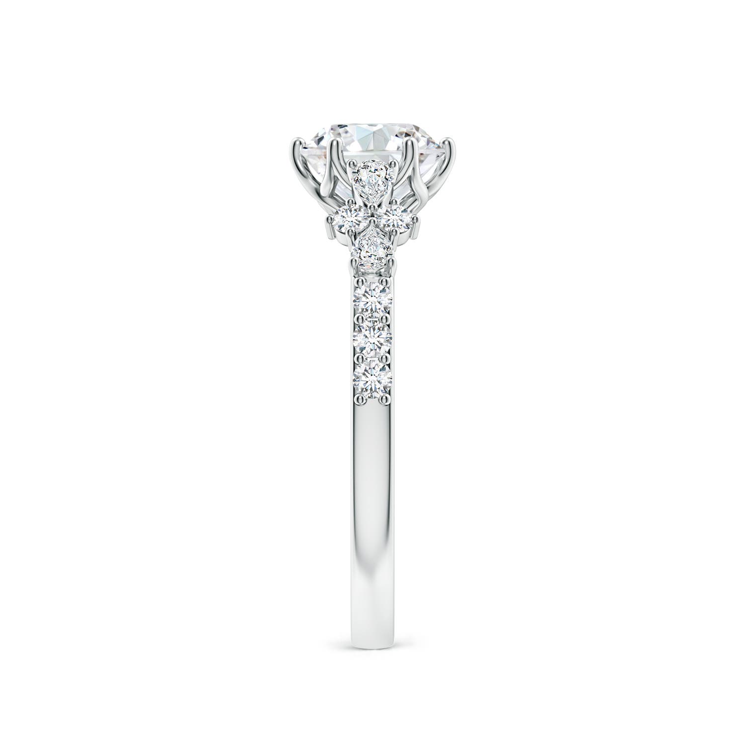 6.4mm FGVS Lab-Grown Round Diamond Side Stone Engagement Ring with Accents in 18K White Gold - side 4