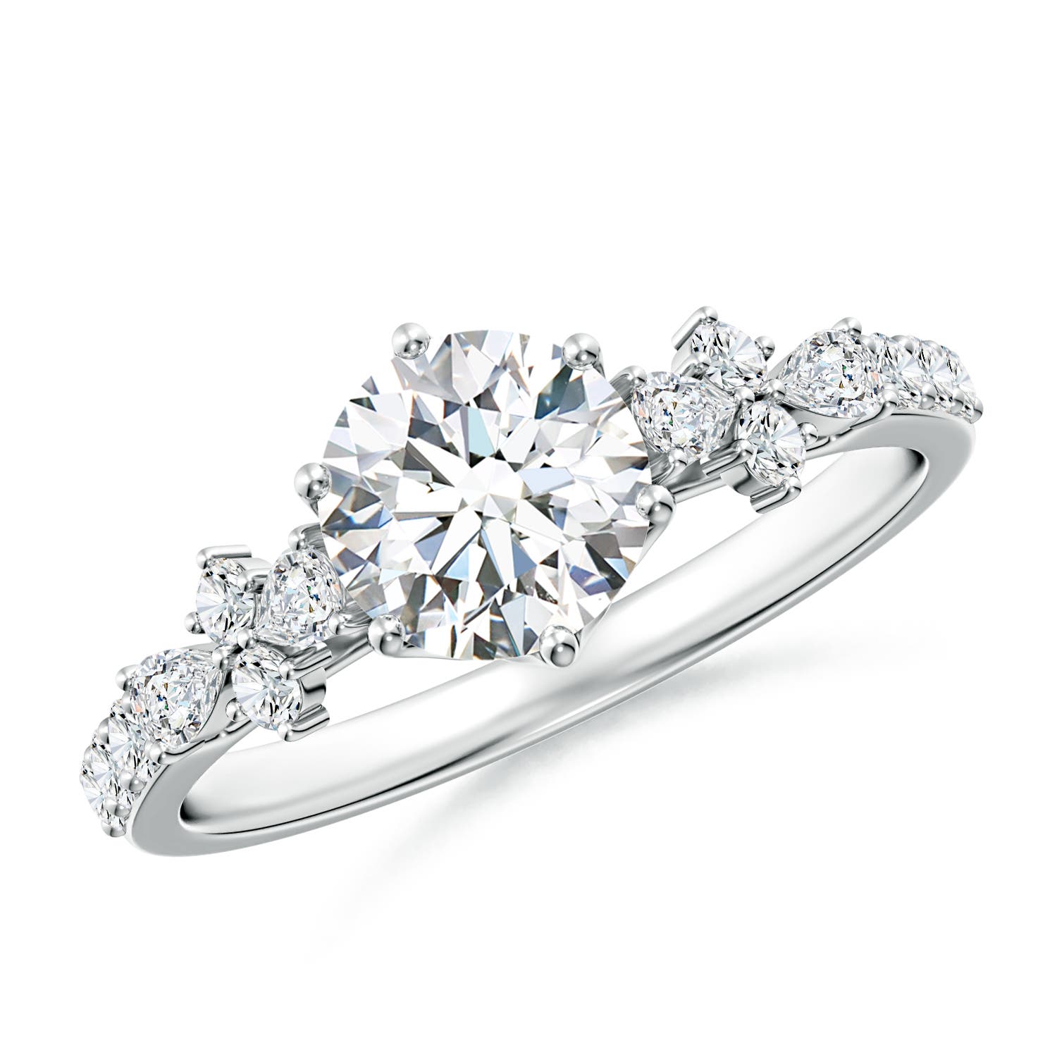 6.4mm FGVS Lab-Grown Round Diamond Side Stone Engagement Ring with Accents in White Gold