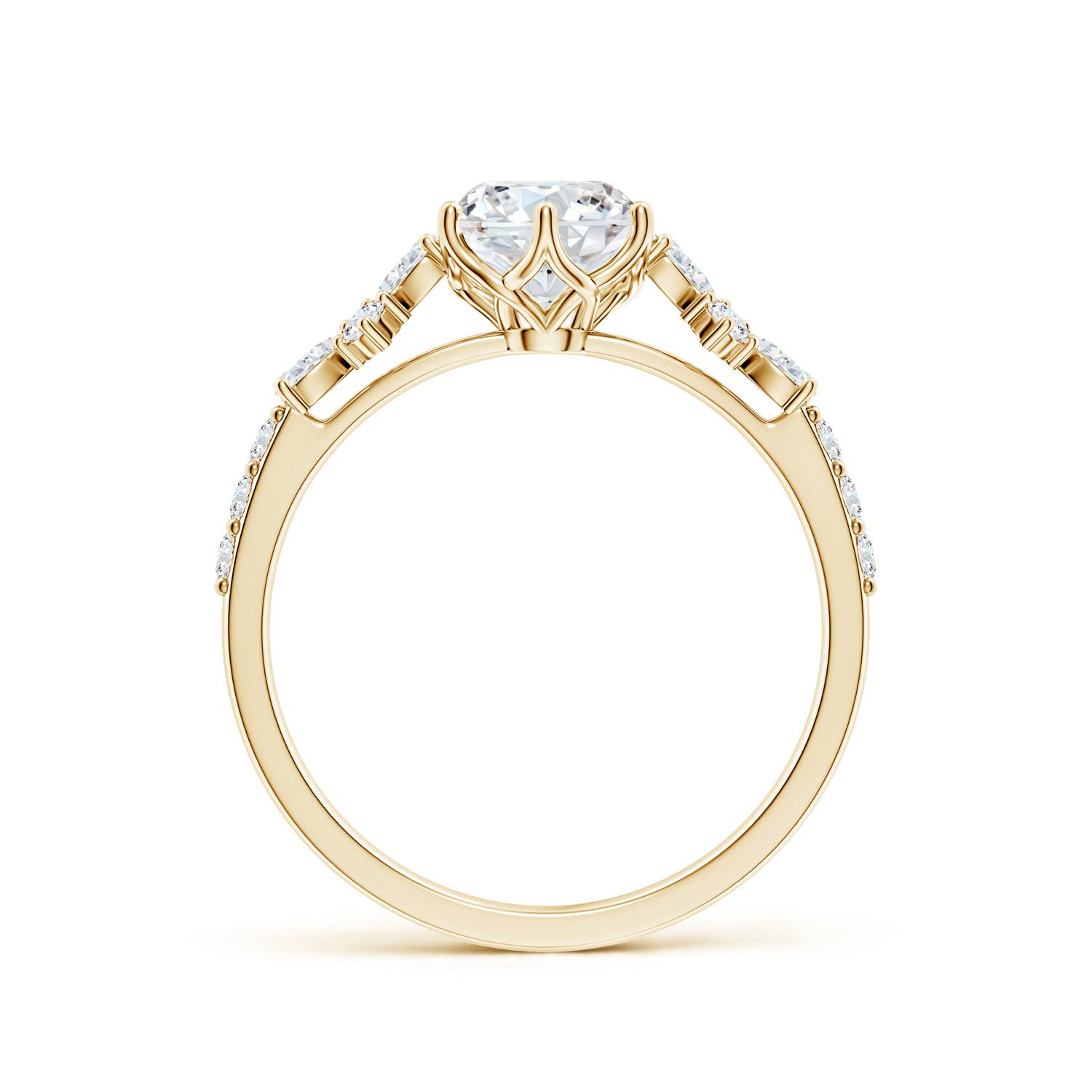 6.4mm FGVS Lab-Grown Round Diamond Side Stone Engagement Ring with Accents in Yellow Gold
