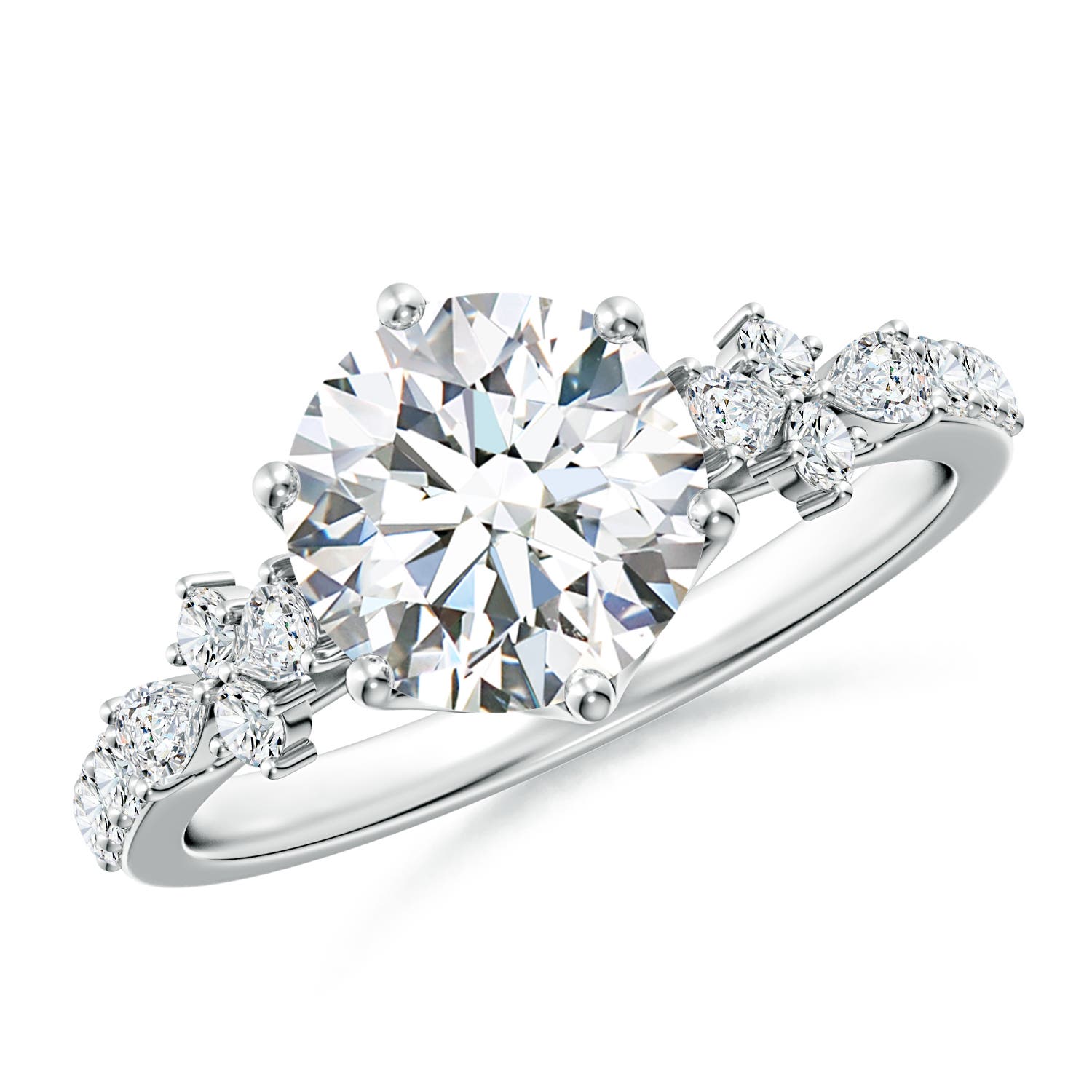 8mm FGVS Lab-Grown Round Diamond Side Stone Engagement Ring with Accents in 18K White Gold