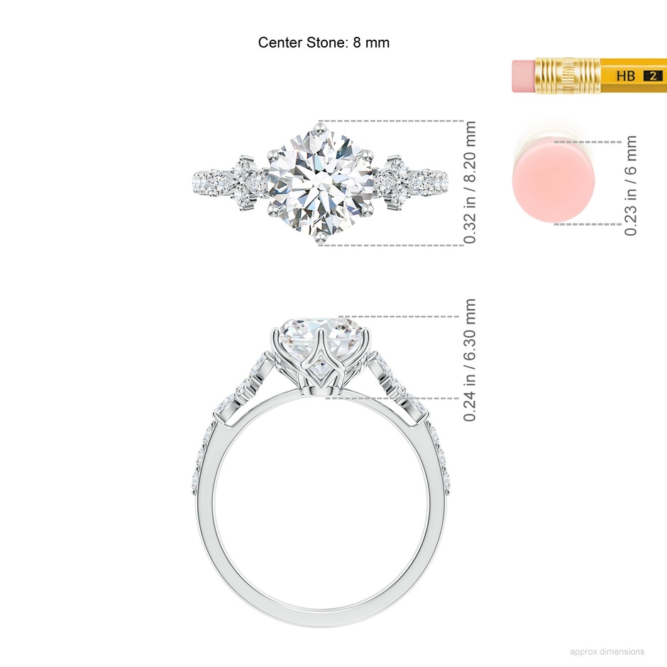 8mm FGVS Lab-Grown Round Diamond Side Stone Engagement Ring with Accents in P950 Platinum ruler