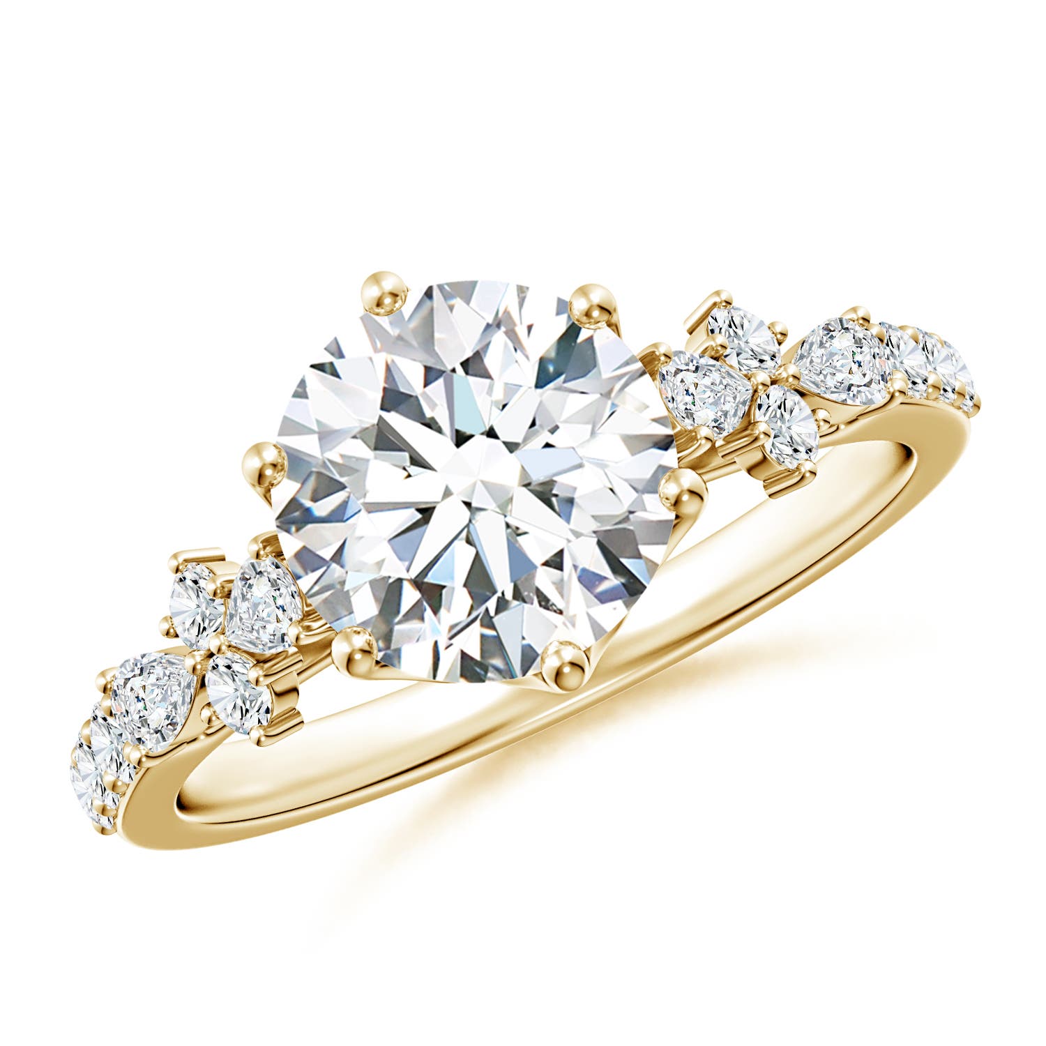 8mm FGVS Lab-Grown Round Diamond Side Stone Engagement Ring with Accents in Yellow Gold