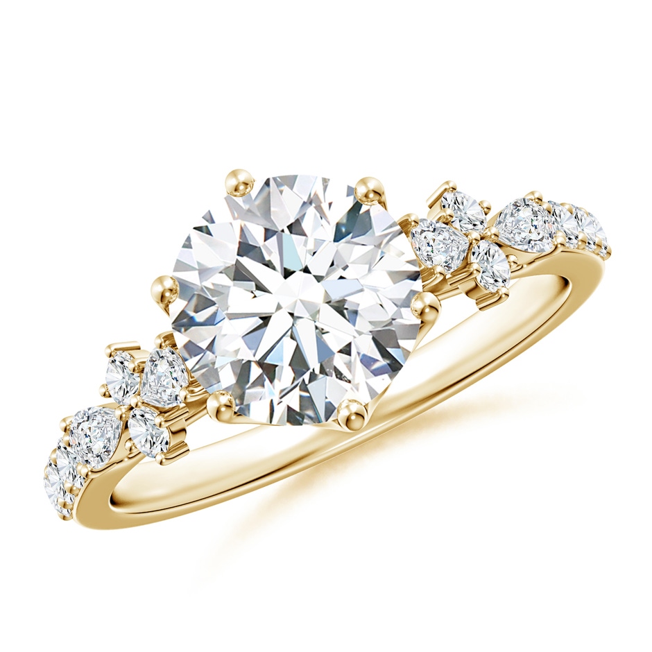 8mm FGVS Lab-Grown Round Diamond Side Stone Engagement Ring with Accents in Yellow Gold 