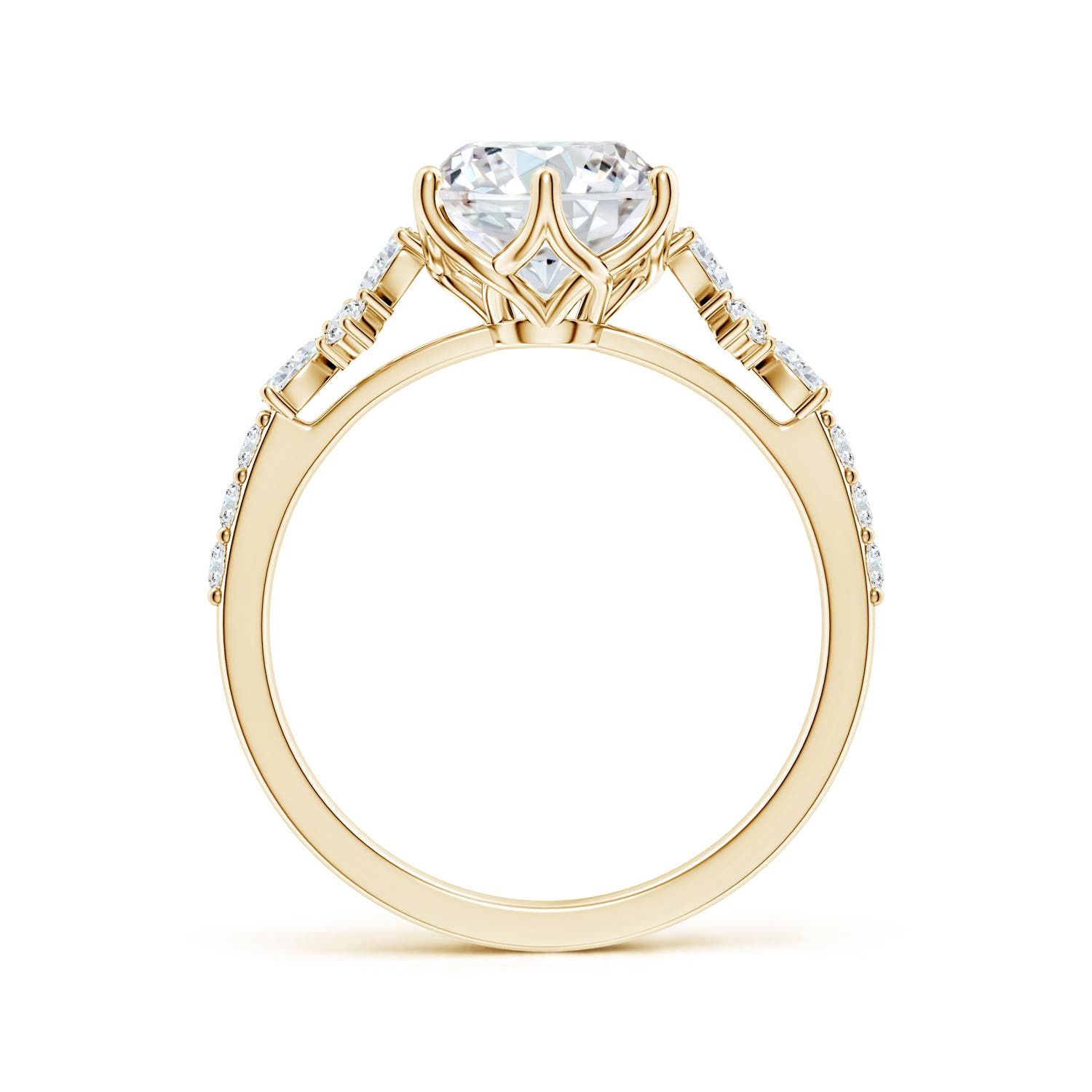 8mm FGVS Lab-Grown Round Diamond Side Stone Engagement Ring with Accents in Yellow Gold