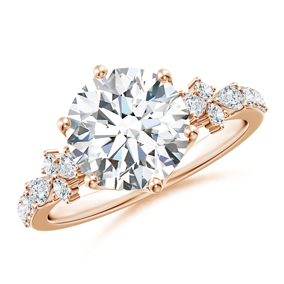9.2mm FGVS Lab-Grown Round Diamond Side Stone Engagement Ring with Accents in 18K Rose Gold 