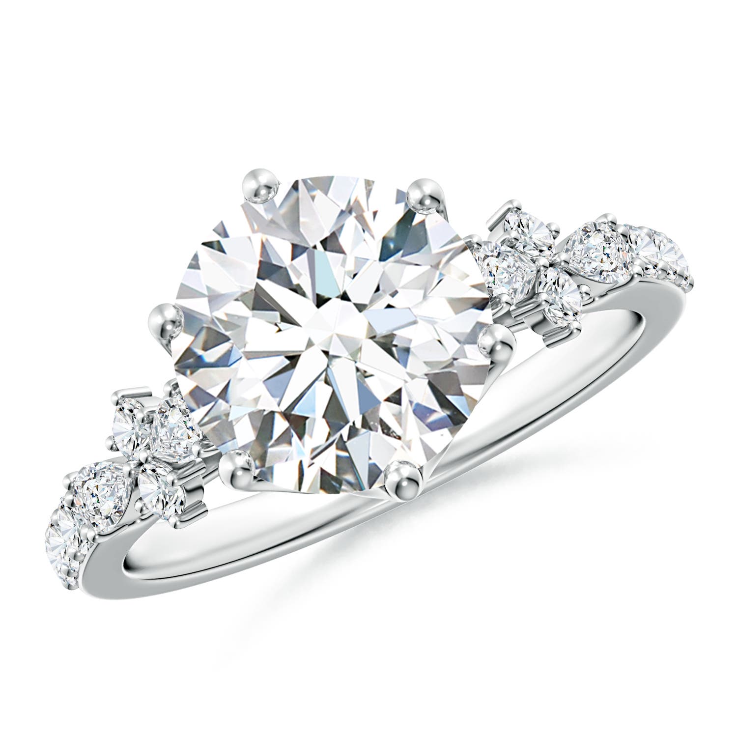 9.2mm FGVS Lab-Grown Round Diamond Side Stone Engagement Ring with Accents in White Gold