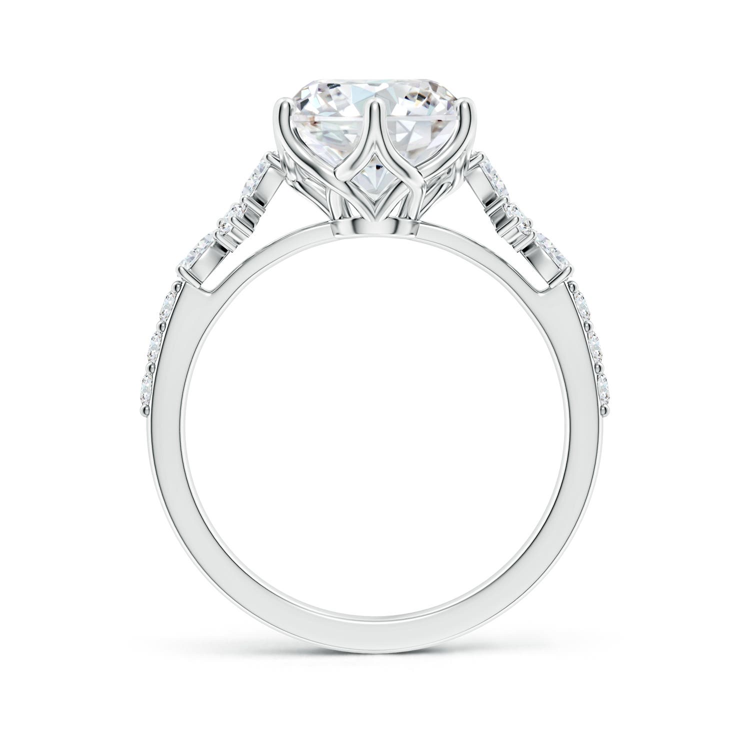 9.2mm FGVS Lab-Grown Round Diamond Side Stone Engagement Ring with Accents in White Gold