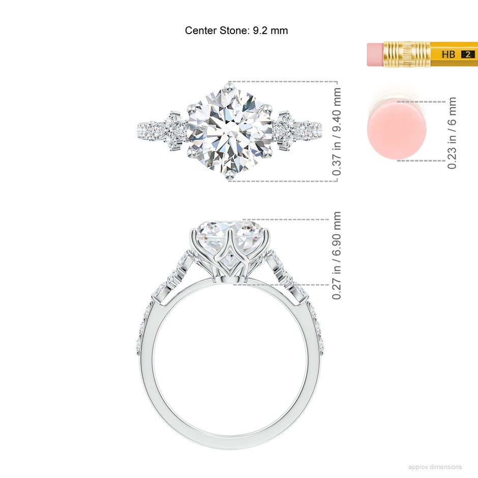 9.2mm FGVS Lab-Grown Round Diamond Side Stone Engagement Ring with Accents in White Gold ruler