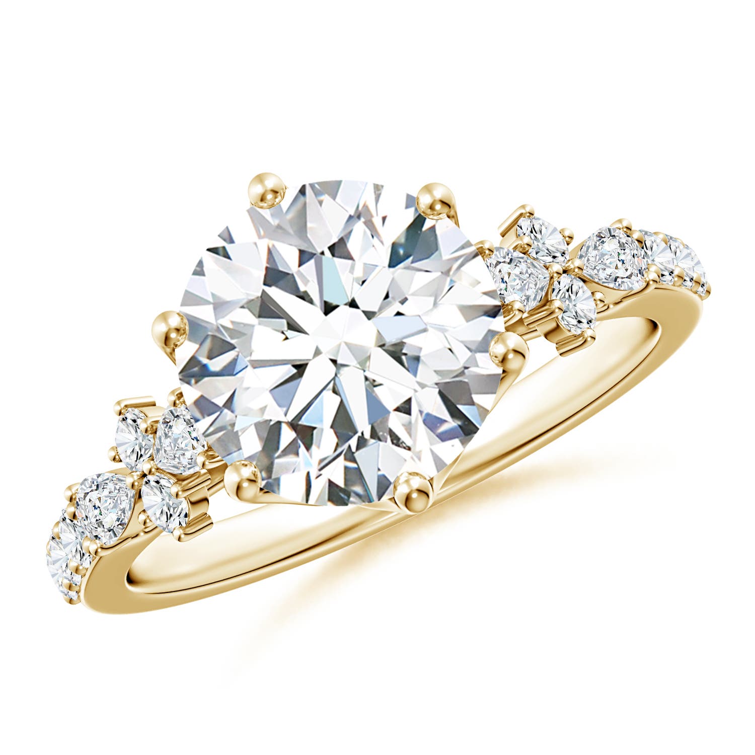 9.2mm FGVS Lab-Grown Round Diamond Side Stone Engagement Ring with Accents in Yellow Gold