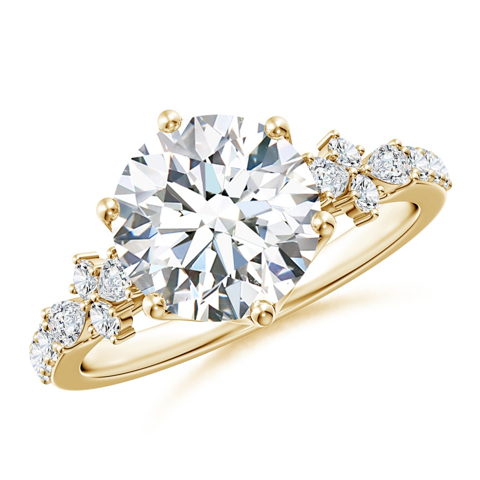 9.2mm FGVS Lab-Grown Round Diamond Side Stone Engagement Ring with Accents in Yellow Gold 
