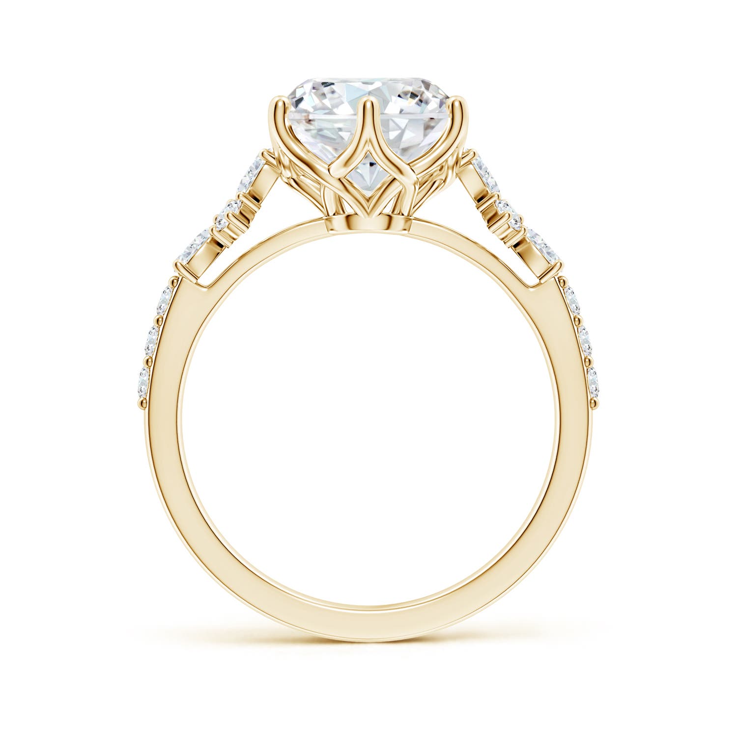 9.2mm FGVS Lab-Grown Round Diamond Side Stone Engagement Ring with Accents in Yellow Gold