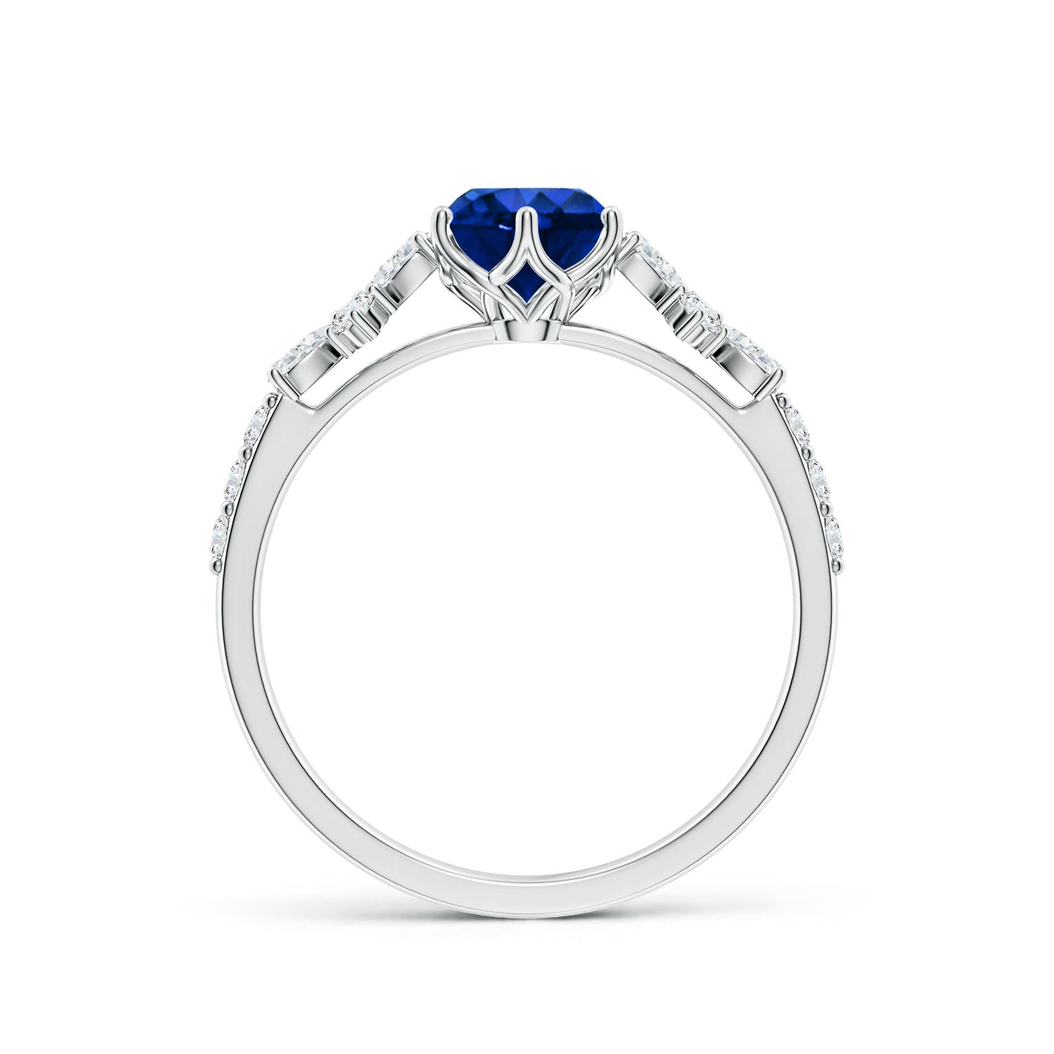 6mm Labgrown Lab-Grown Round Blue Sapphire Side Stone Engagement Ring with Accents in 18K White Gold