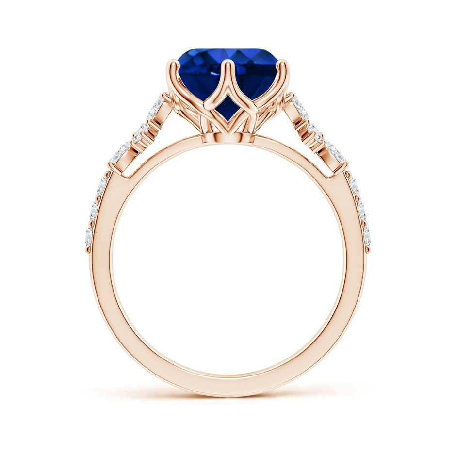 9mm Labgrown Lab-Grown Round Blue Sapphire Side Stone Engagement Ring with Accents in 18K Rose Gold side 199