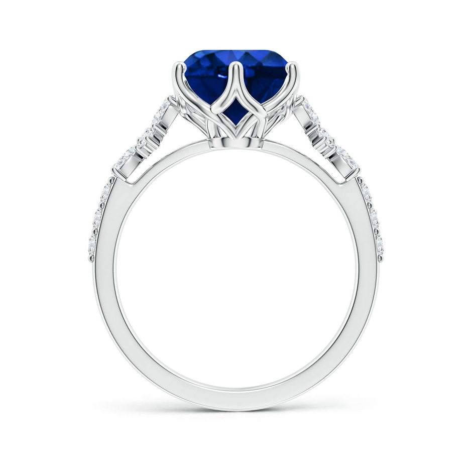 9mm Labgrown Lab-Grown Round Blue Sapphire Side Stone Engagement Ring with Accents in 18K White Gold side 199