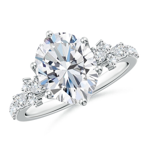 10x8mm FGVS Lab-Grown Oval Diamond Side Stone Engagement Ring with Accents in 18K White Gold