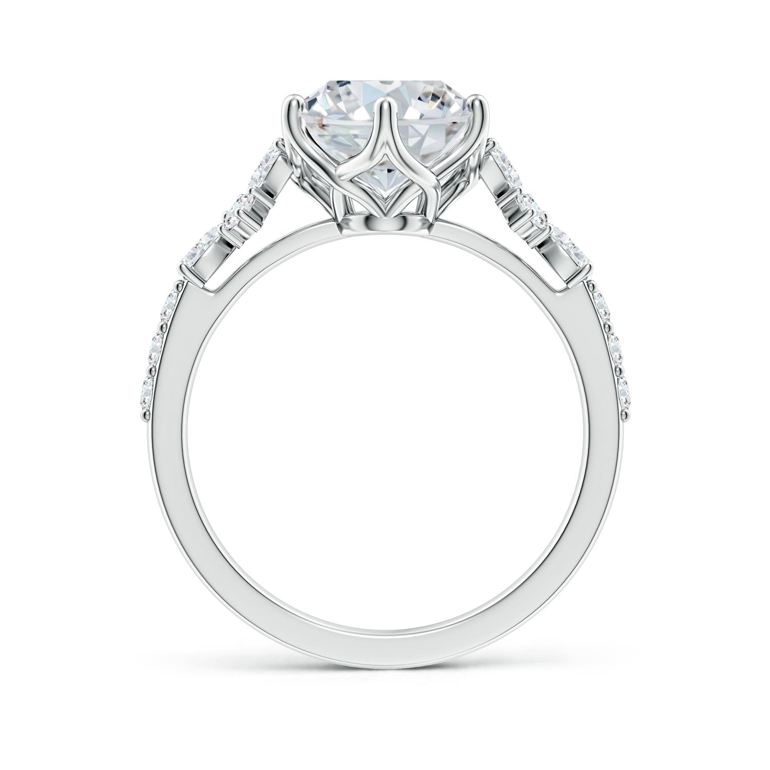 10x8mm FGVS Lab-Grown Oval Diamond Side Stone Engagement Ring with Accents in 18K White Gold