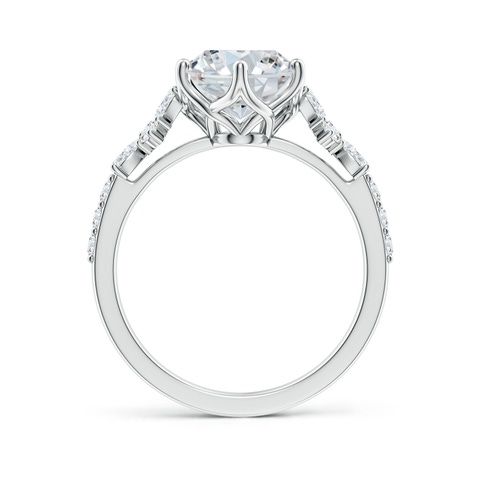 10x8mm FGVS Lab-Grown Oval Diamond Side Stone Engagement Ring with Accents in 18K White Gold