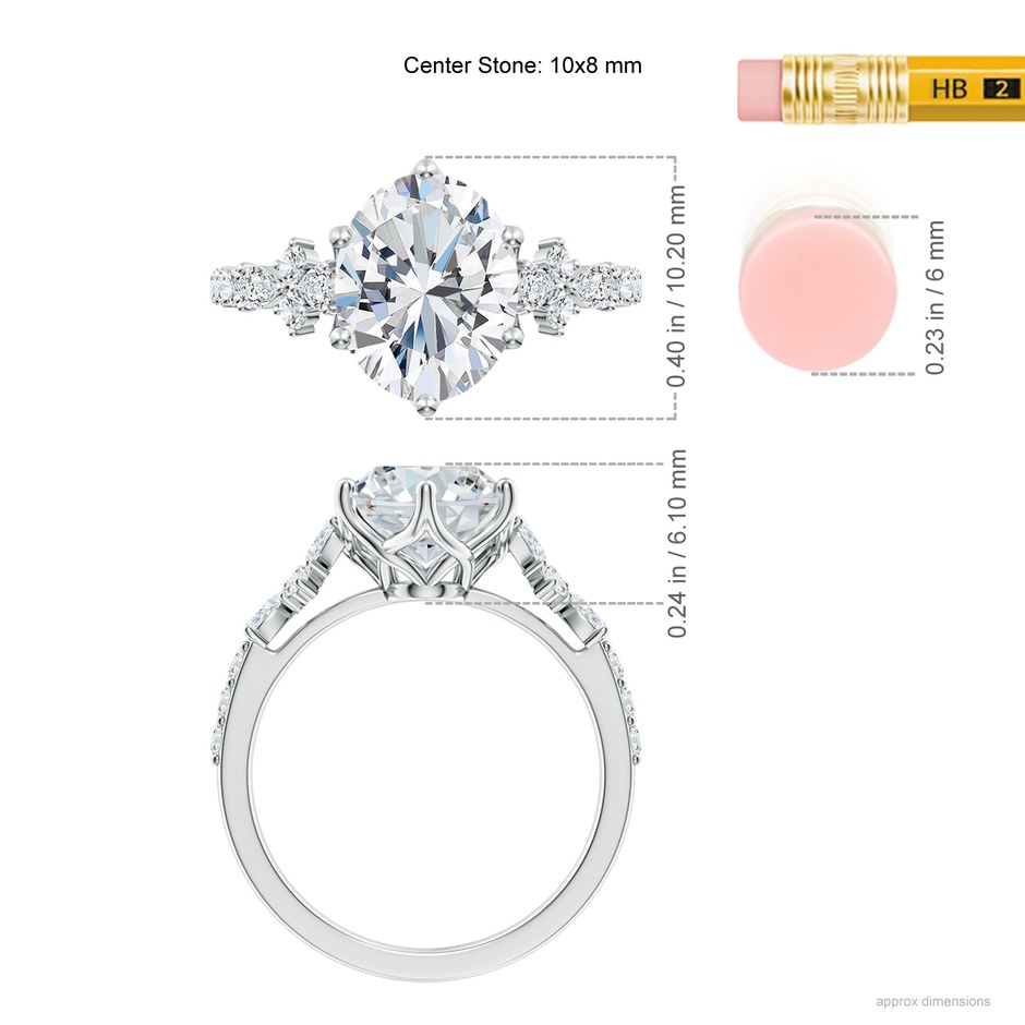 10x8mm FGVS Lab-Grown Oval Diamond Side Stone Engagement Ring with Accents in White Gold ruler