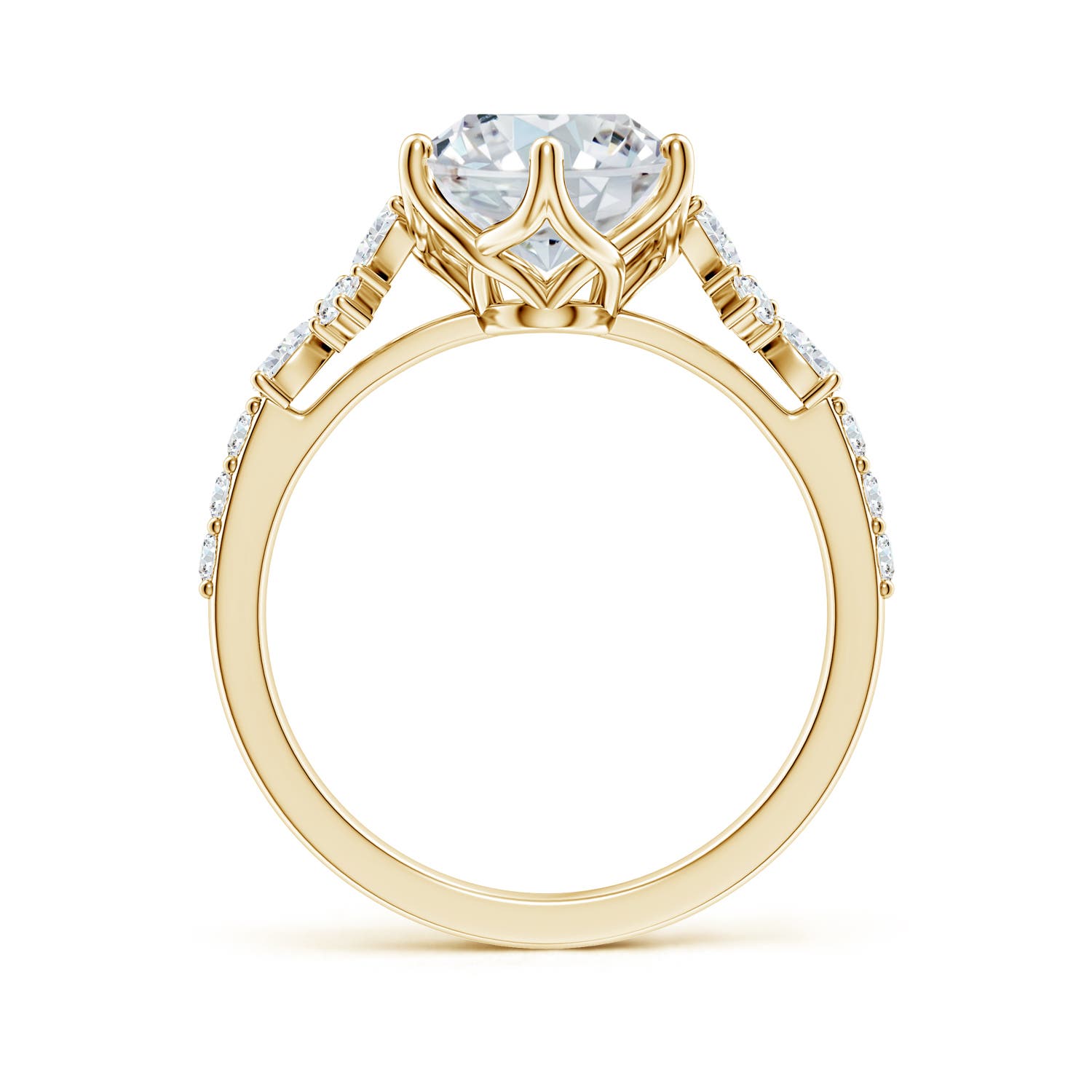 10x8mm FGVS Lab-Grown Oval Diamond Side Stone Engagement Ring with Accents in Yellow Gold