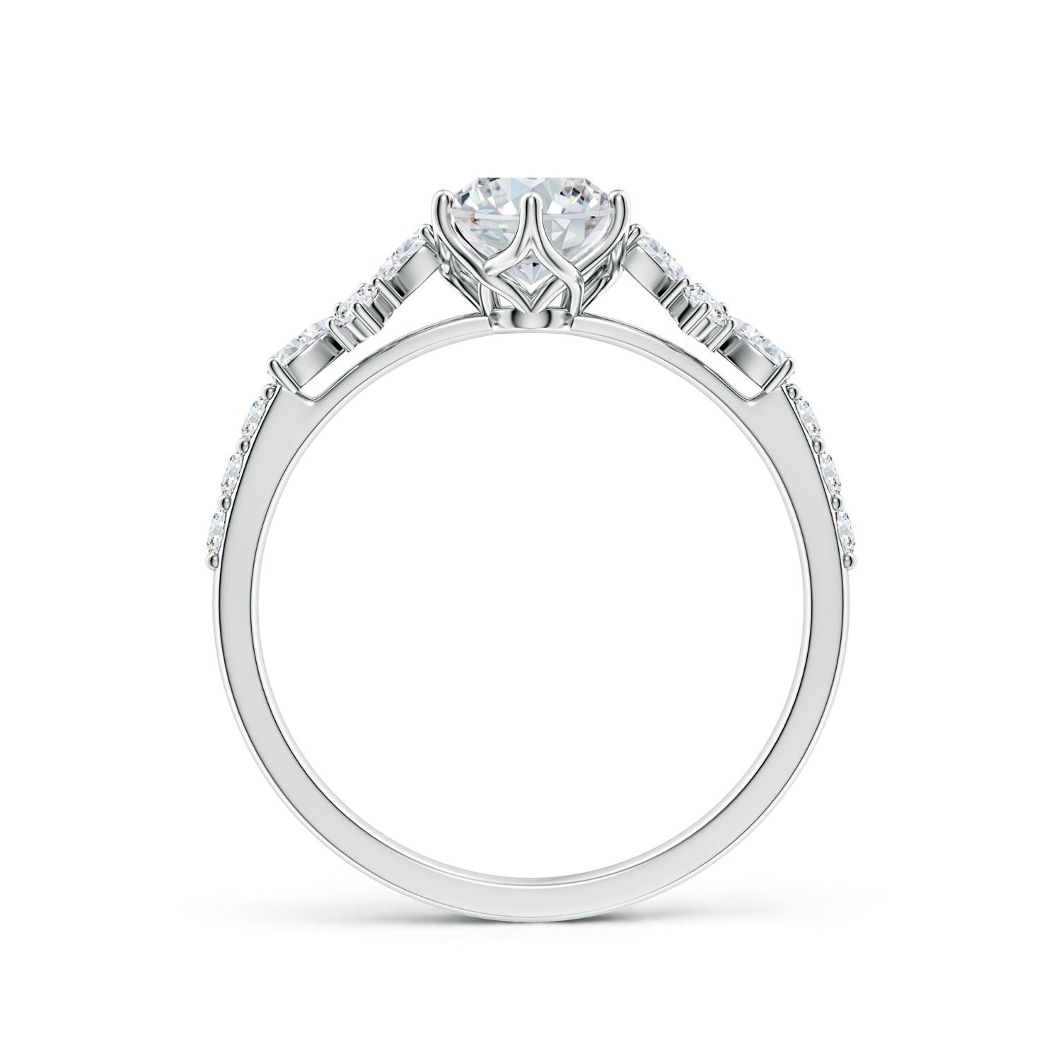 7x5mm FGVS Lab-Grown Oval Diamond Side Stone Engagement Ring with Accents in 18K White Gold