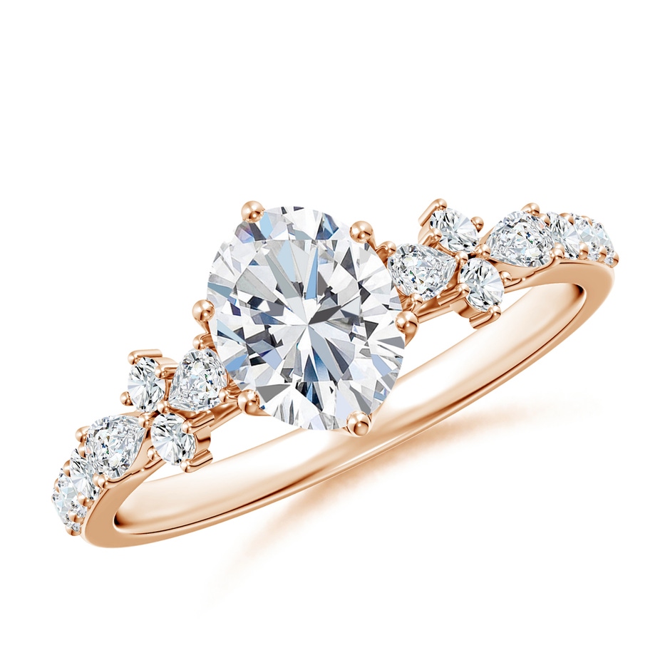 7x5mm FGVS Lab-Grown Oval Diamond Side Stone Engagement Ring with Accents in 9K Rose Gold 