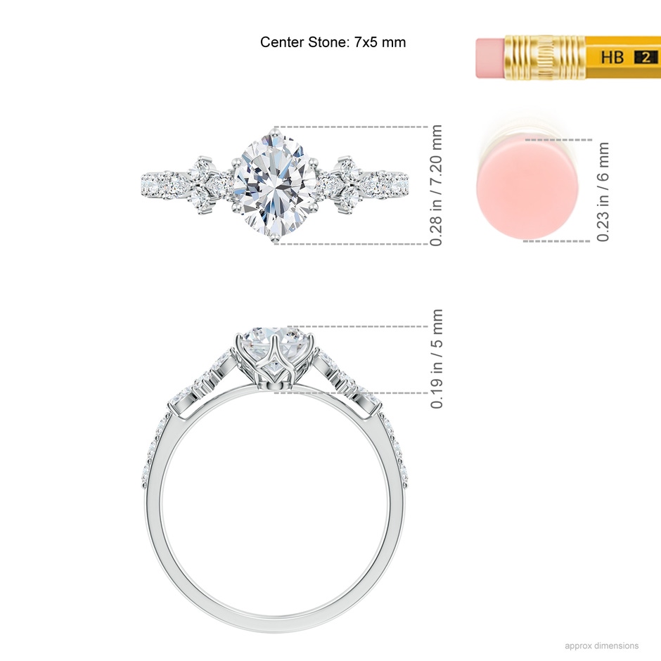 7x5mm FGVS Lab-Grown Oval Diamond Side Stone Engagement Ring with Accents in P950 Platinum ruler