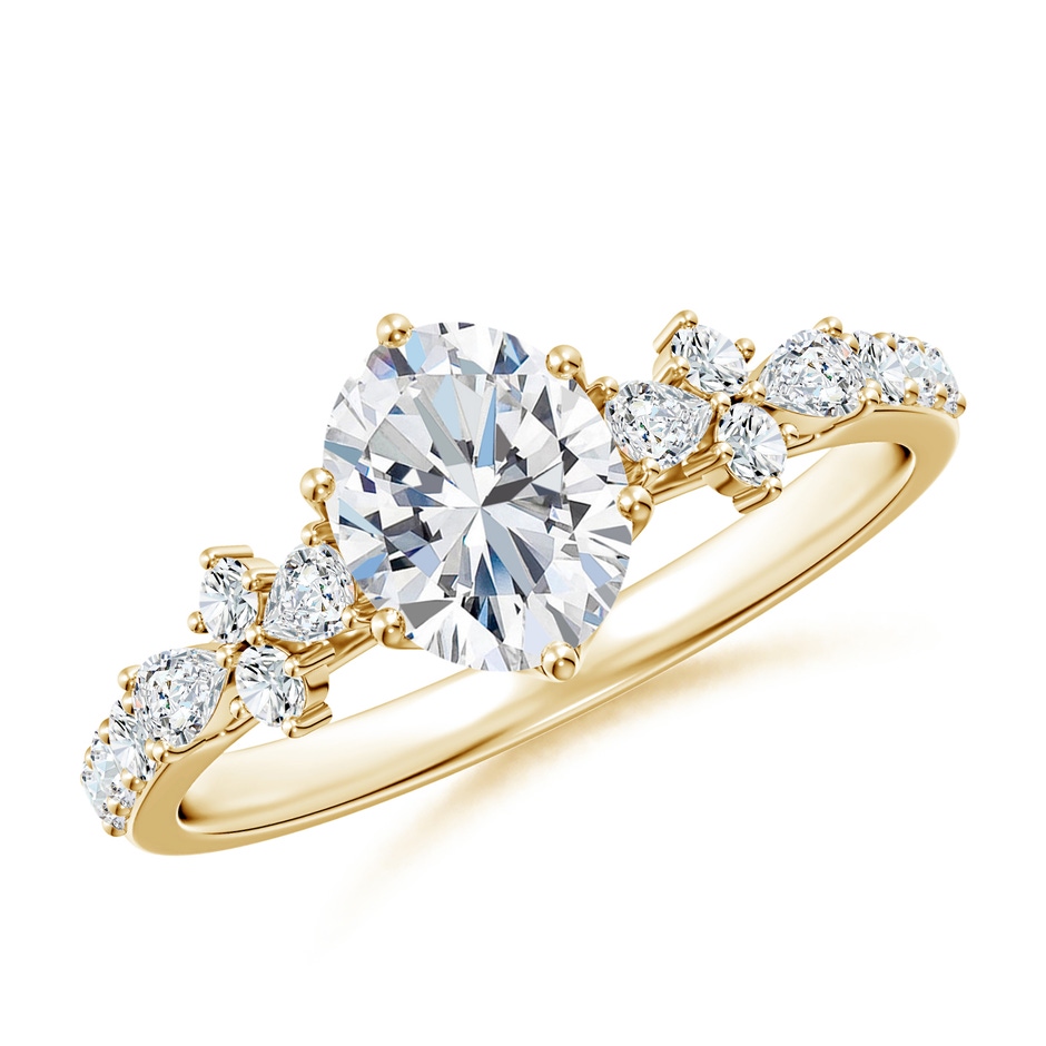 7x5mm FGVS Lab-Grown Oval Diamond Side Stone Engagement Ring with Accents in Yellow Gold 