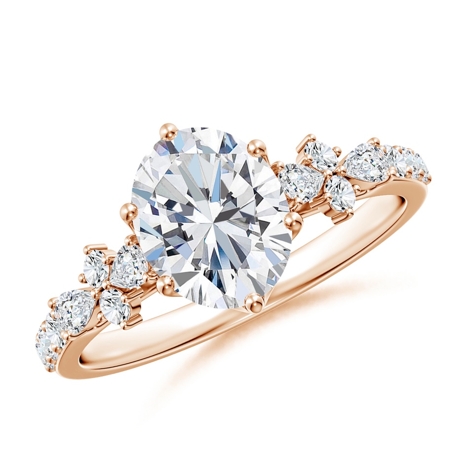 8x6mm FGVS Lab-Grown Oval Diamond Side Stone Engagement Ring with Accents in 9K Rose Gold 