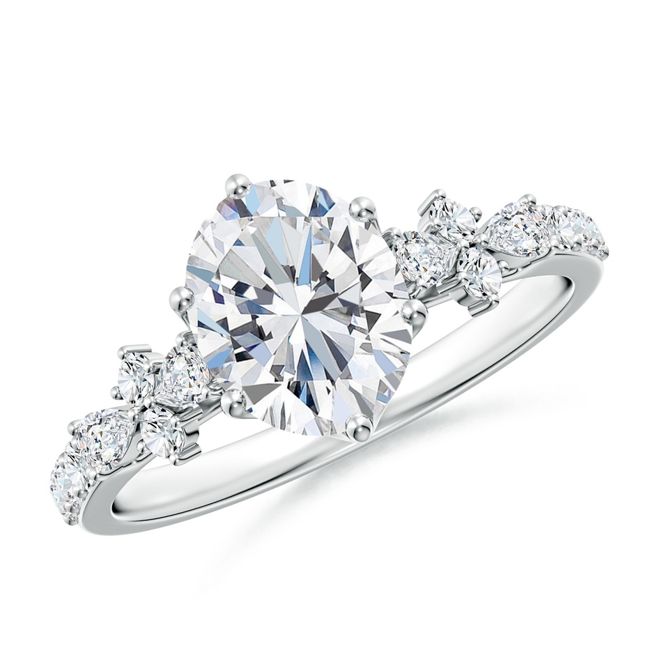 8x6mm FGVS Lab-Grown Oval Diamond Side Stone Engagement Ring with Accents in P950 Platinum 