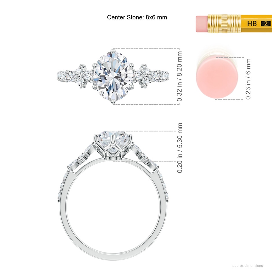 8x6mm FGVS Lab-Grown Oval Diamond Side Stone Engagement Ring with Accents in P950 Platinum ruler