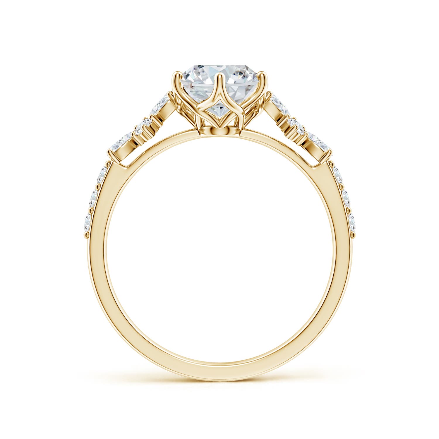 8x6mm FGVS Lab-Grown Oval Diamond Side Stone Engagement Ring with Accents in Yellow Gold - side 3