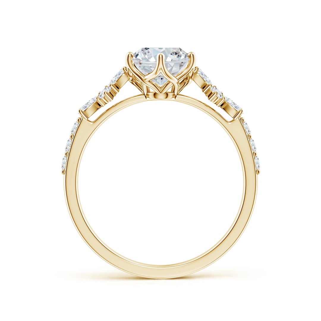 8x6mm FGVS Lab-Grown Oval Diamond Side Stone Engagement Ring with Accents in Yellow Gold - side 3