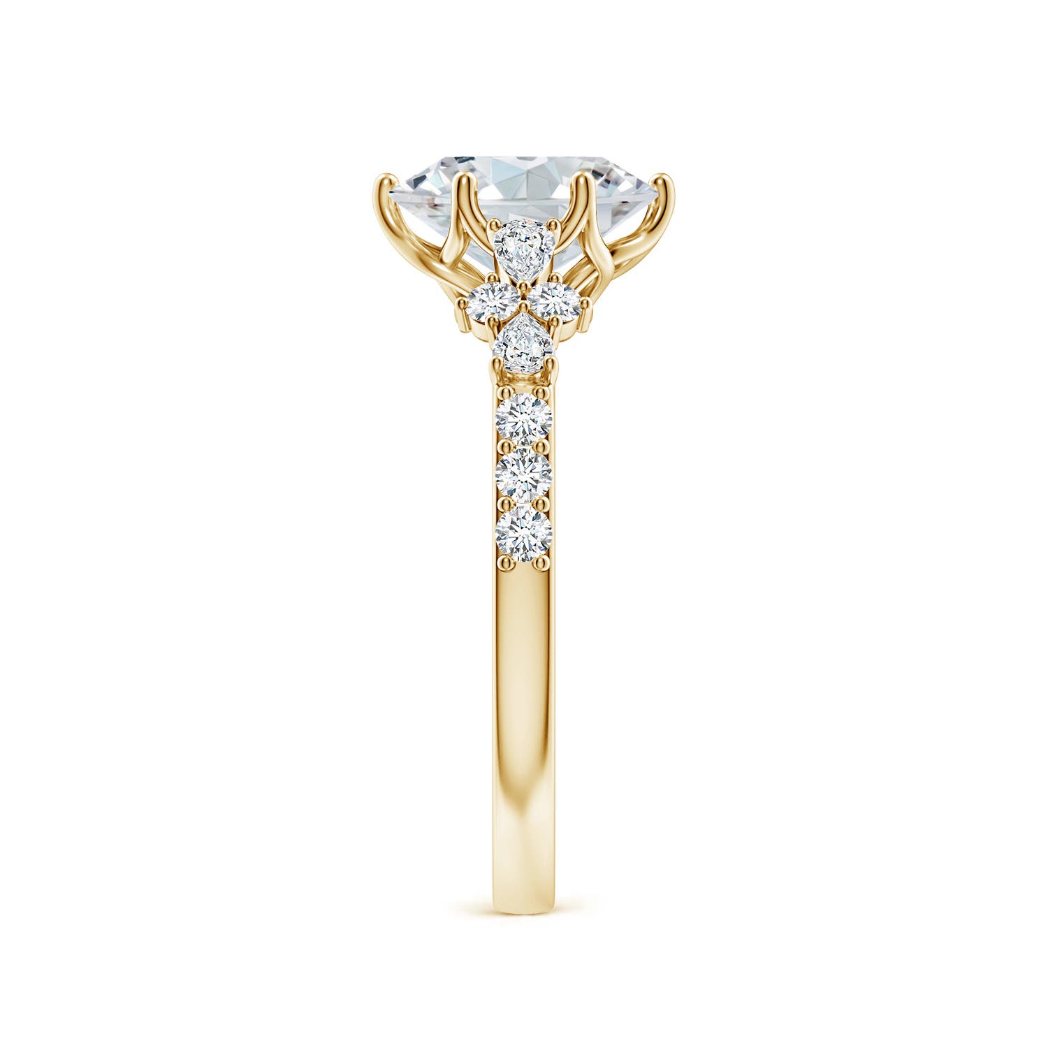 8x6mm FGVS Lab-Grown Oval Diamond Side Stone Engagement Ring with Accents in Yellow Gold - side 4
