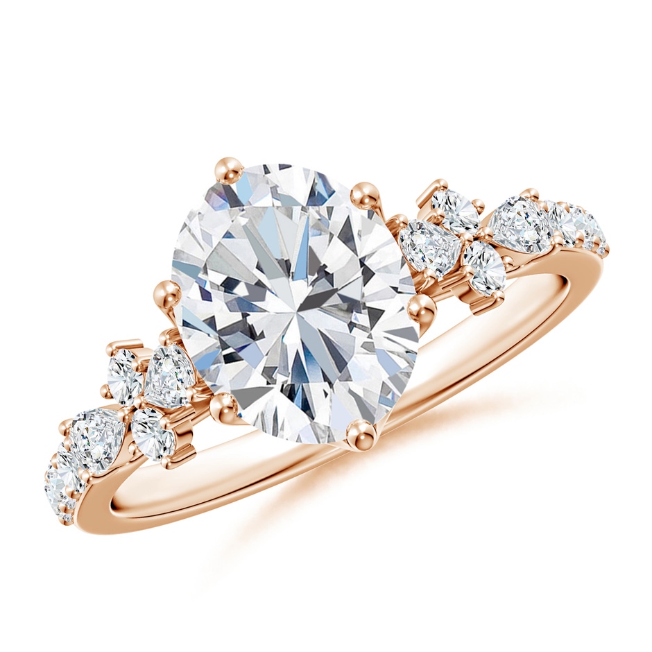 9x7mm FGVS Lab-Grown Oval Diamond Side Stone Engagement Ring with Accents in Rose Gold 