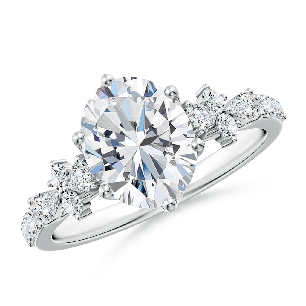 9x7mm FGVS Lab-Grown Oval Diamond Side Stone Engagement Ring with Accents in White Gold