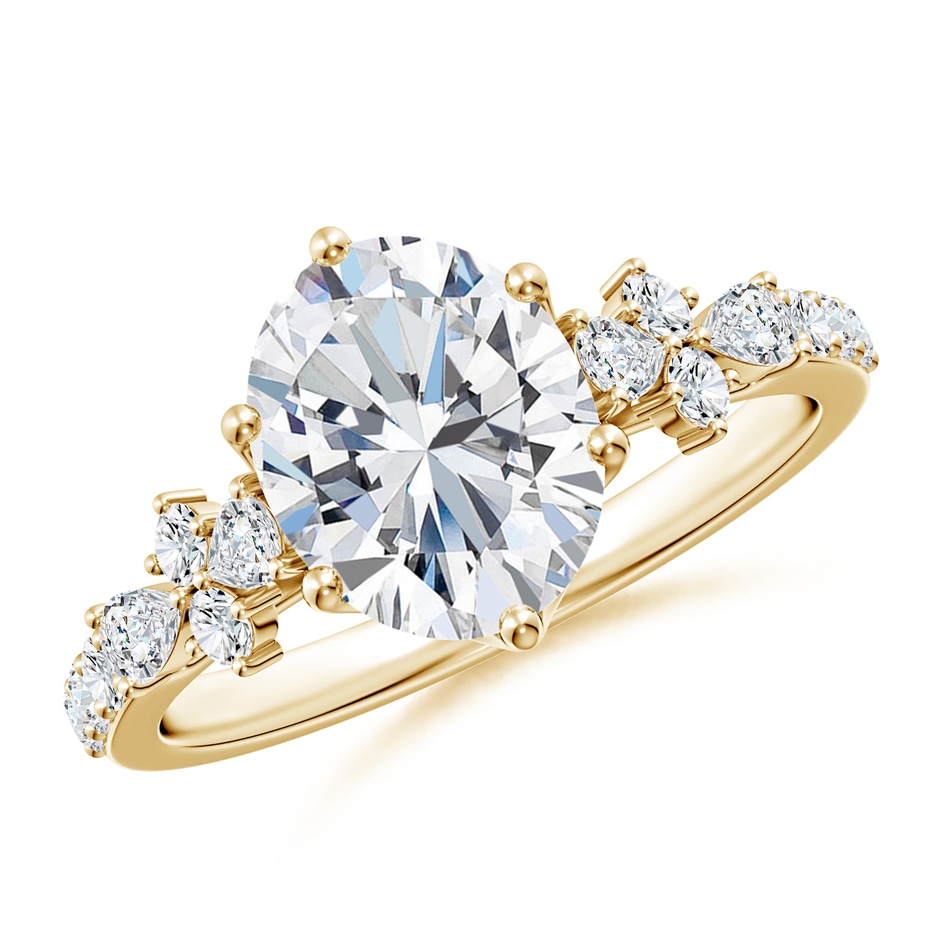 9x7mm FGVS Lab-Grown Oval Diamond Side Stone Engagement Ring with Accents in Yellow Gold 