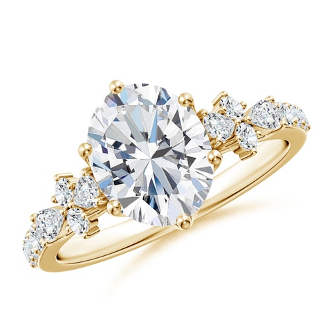 9x7mm FGVS Lab-Grown Oval Diamond Side Stone Engagement Ring with Accents in Yellow Gold
