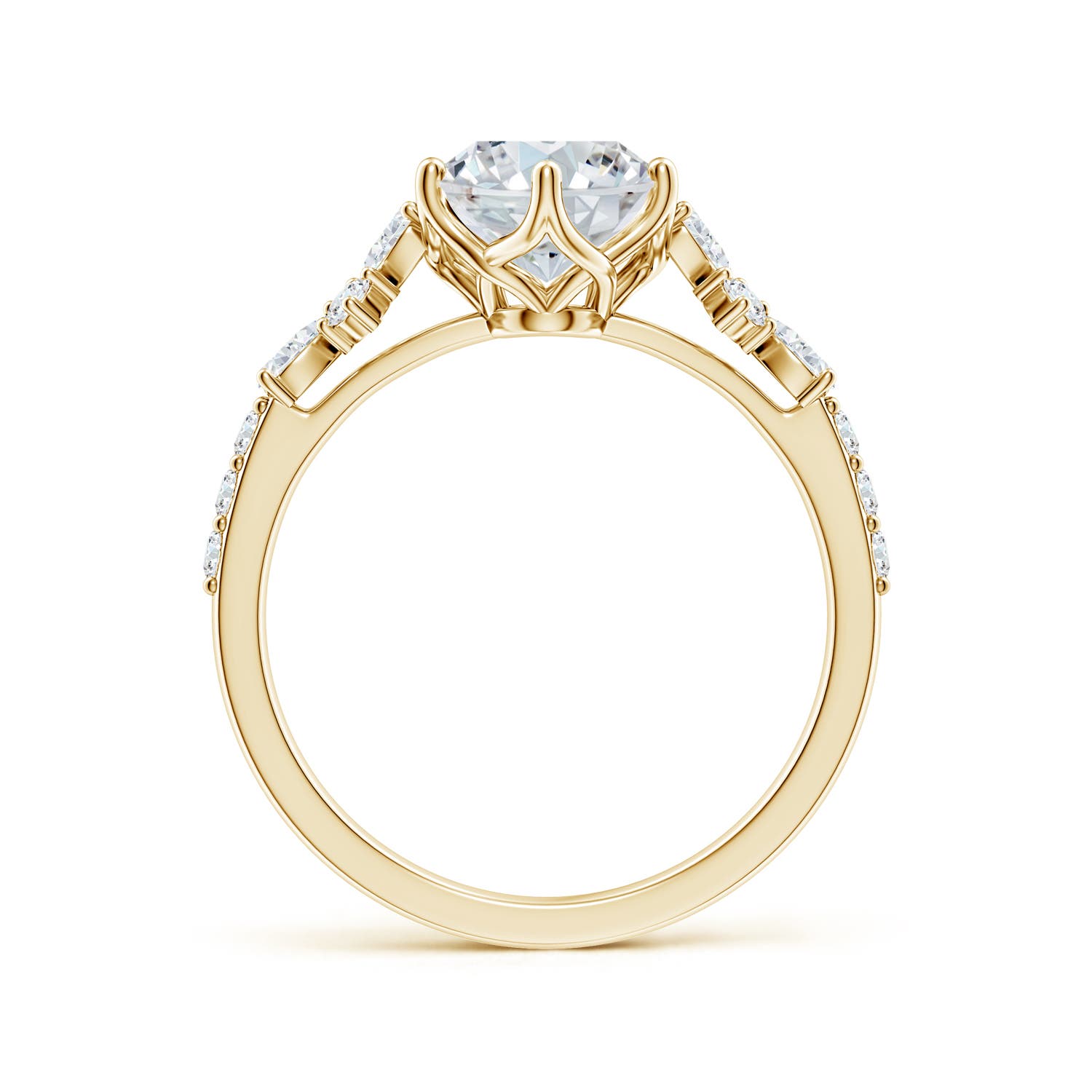 9x7mm FGVS Lab-Grown Oval Diamond Side Stone Engagement Ring with Accents in Yellow Gold