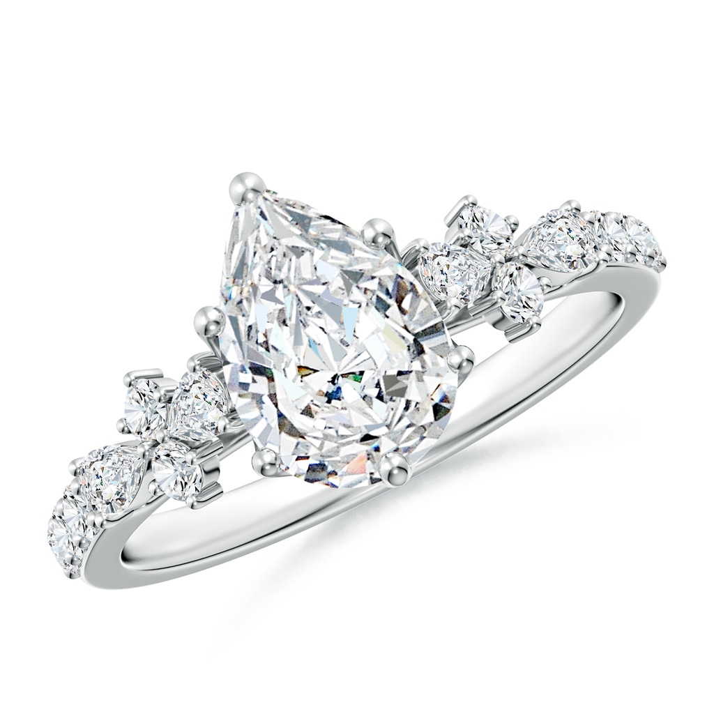 9.5x6mm FGVS Lab-Grown Pear-Shaped Diamond Side Stone Engagement Ring with Accents in White Gold