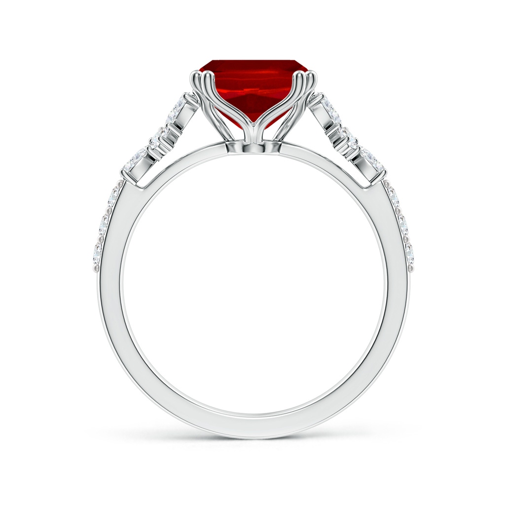 10x8mm Labgrown Lab-Grown Cushion Rectangular Ruby Side Stone Engagement Ring with Accents in P950 Platinum - side 199