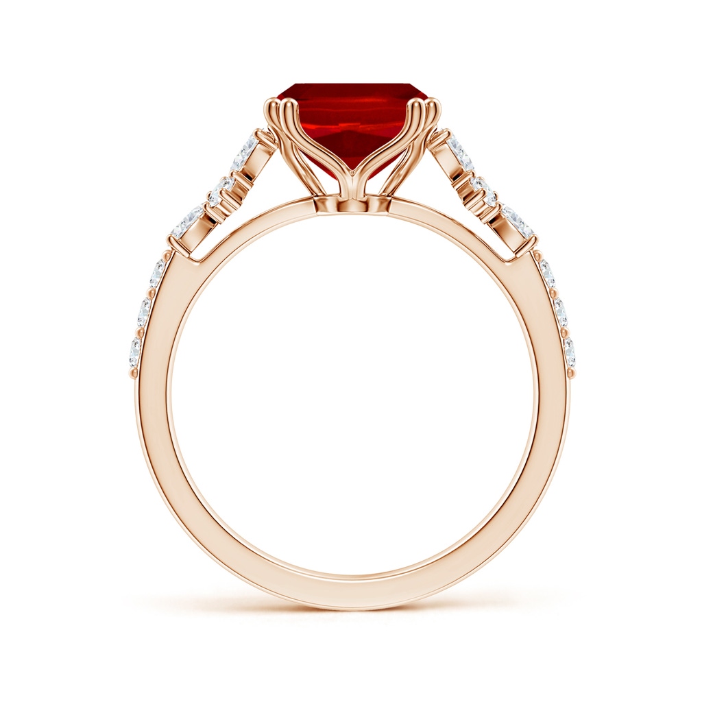 10x8mm Labgrown Lab-Grown Cushion Rectangular Ruby Side Stone Engagement Ring with Accents in Rose Gold - side 199