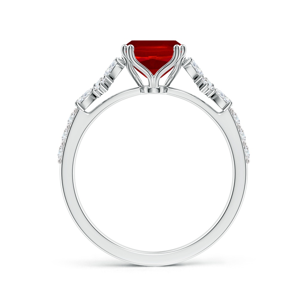 9x7mm Labgrown Lab-Grown Cushion Rectangular Ruby Side Stone Engagement Ring with Accents in White Gold - side 199