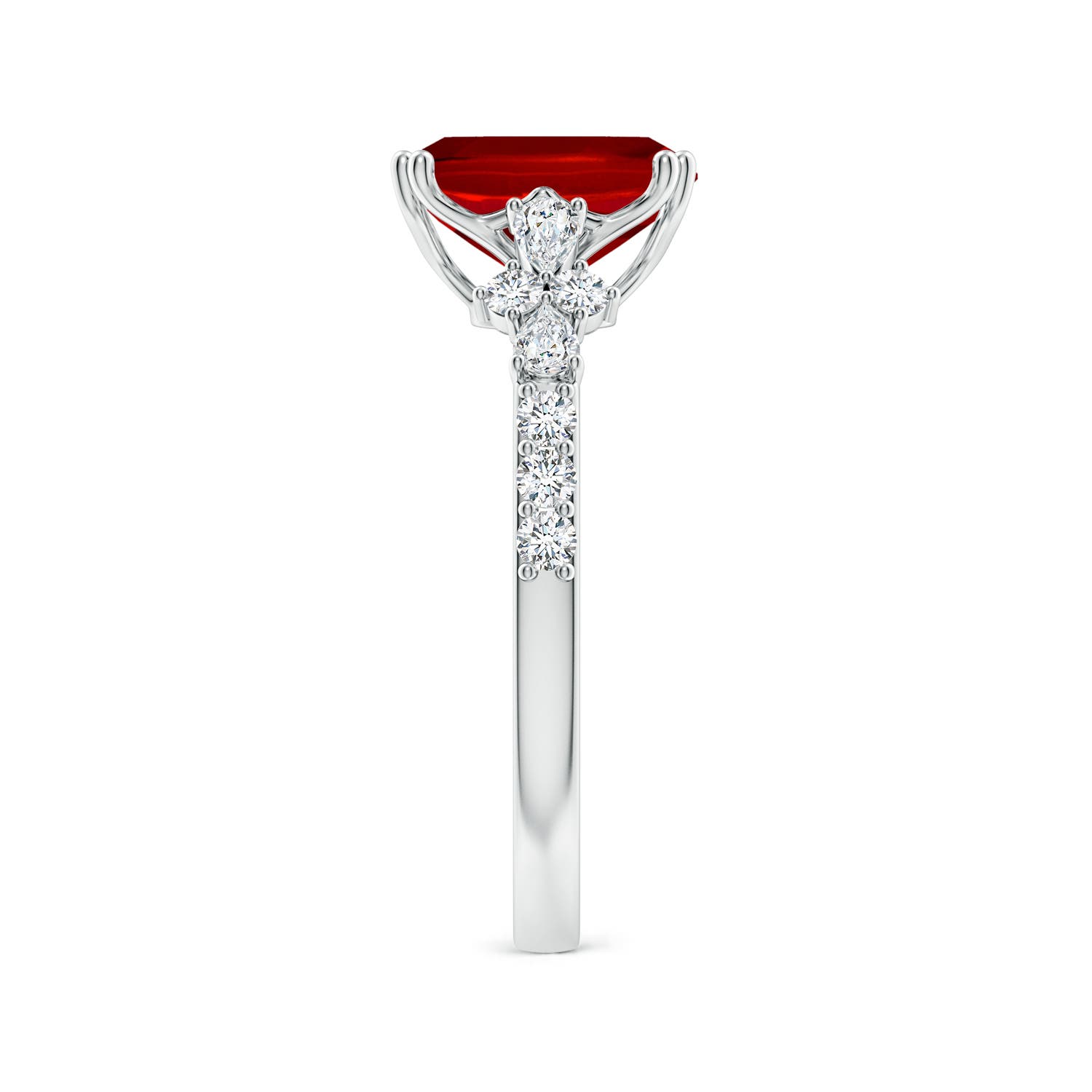 9x7mm Labgrown Lab-Grown Cushion Rectangular Ruby Side Stone Engagement Ring with Accents in White Gold - side 4