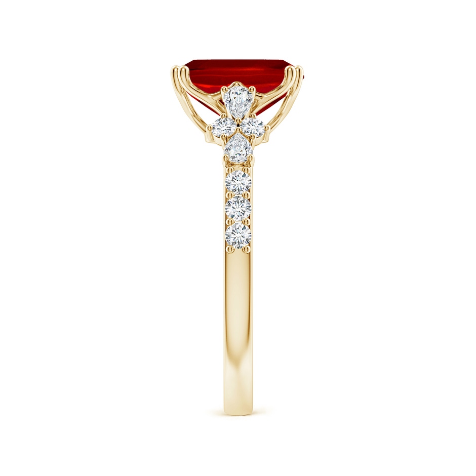 9x7mm Labgrown Lab-Grown Cushion Rectangular Ruby Side Stone Engagement Ring with Accents in Yellow Gold side 299