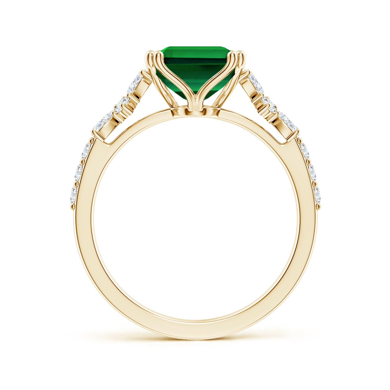 10x8mm Labgrown Lab-Grown Emerald-Cut Emerald Side Stone Engagement Ring with Accents in 18K Yellow Gold
