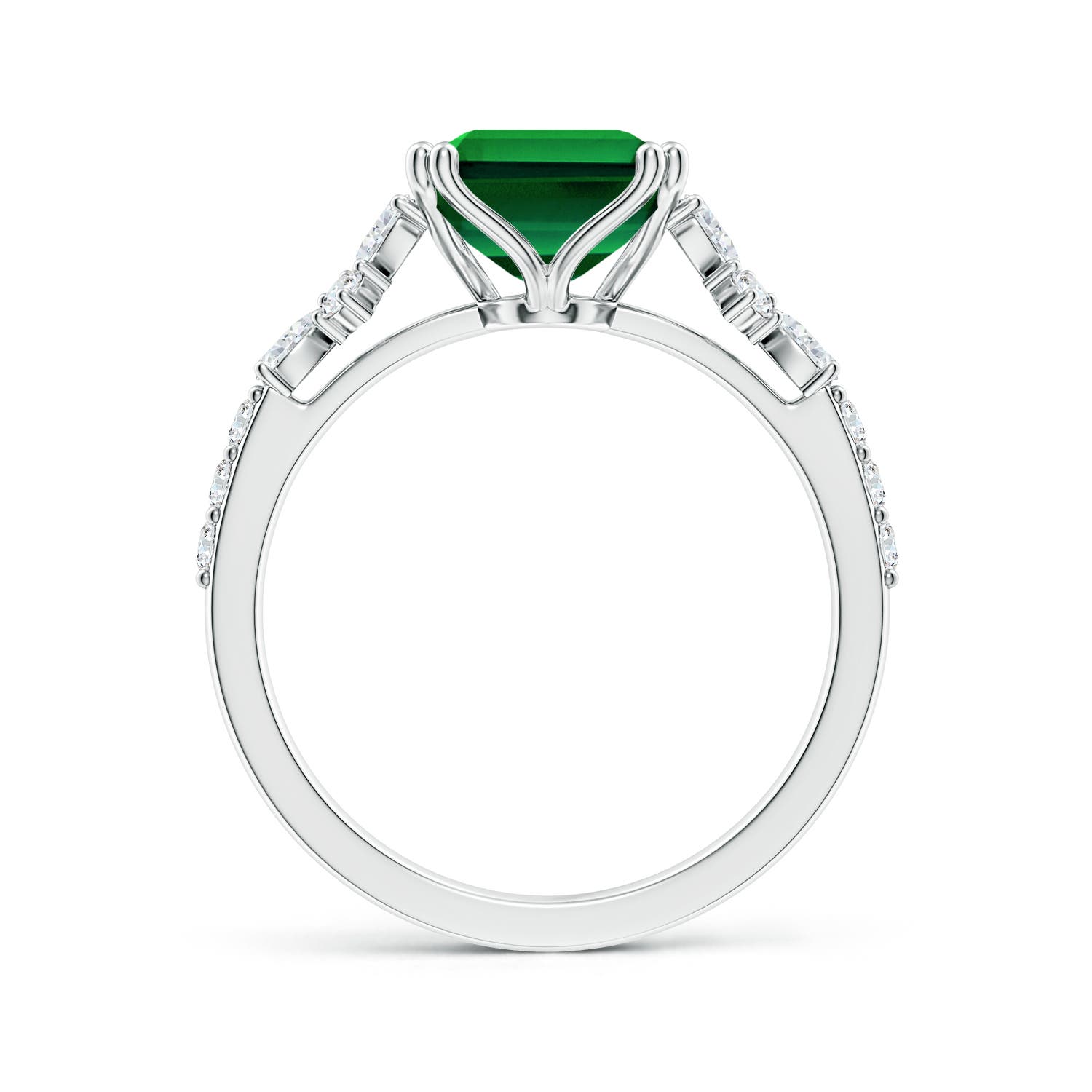 10x8mm Labgrown Lab-Grown Emerald-Cut Emerald Side Stone Engagement Ring with Accents in White Gold - side 3