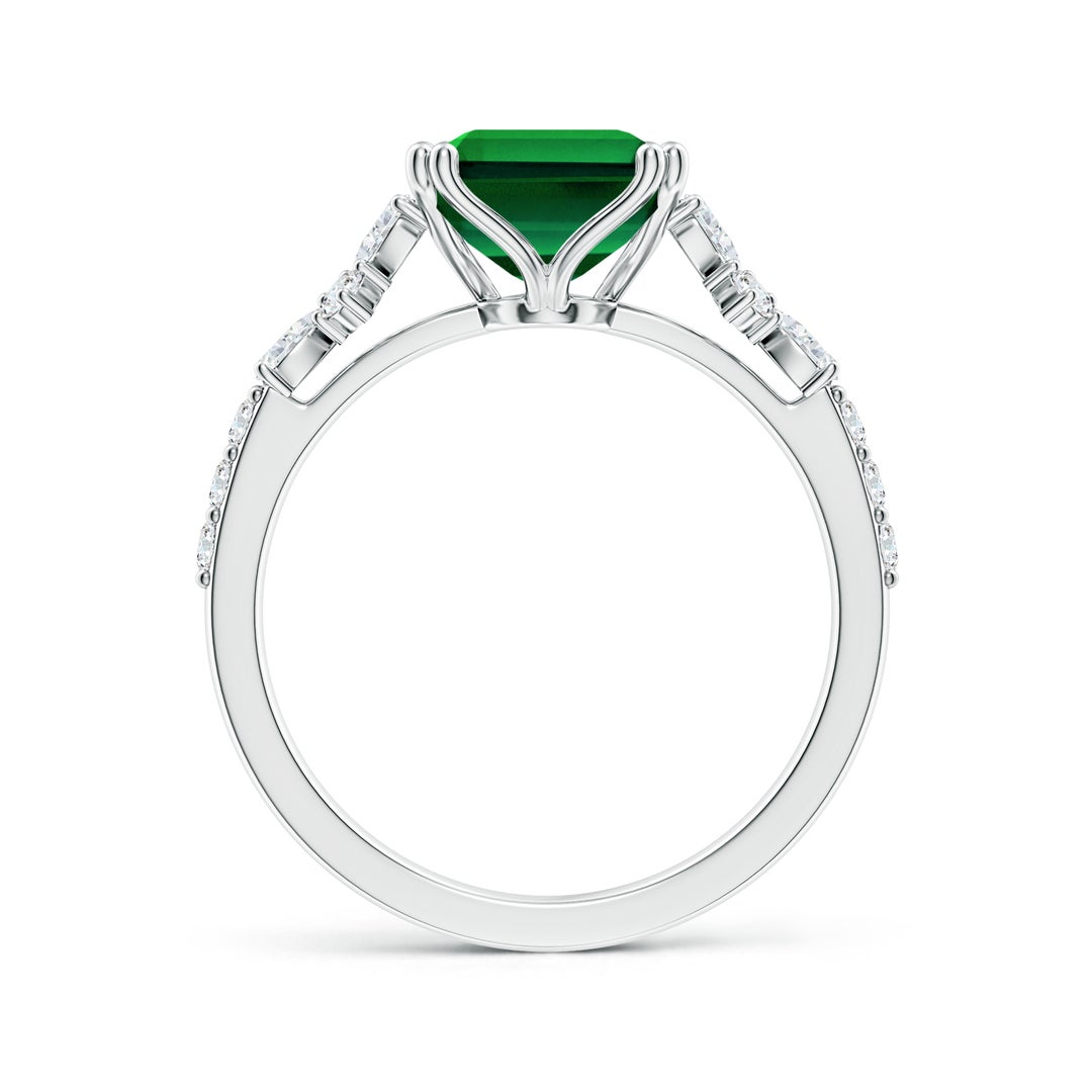 10x8mm Labgrown Lab-Grown Emerald-Cut Emerald Side Stone Engagement Ring with Accents in White Gold - side 3